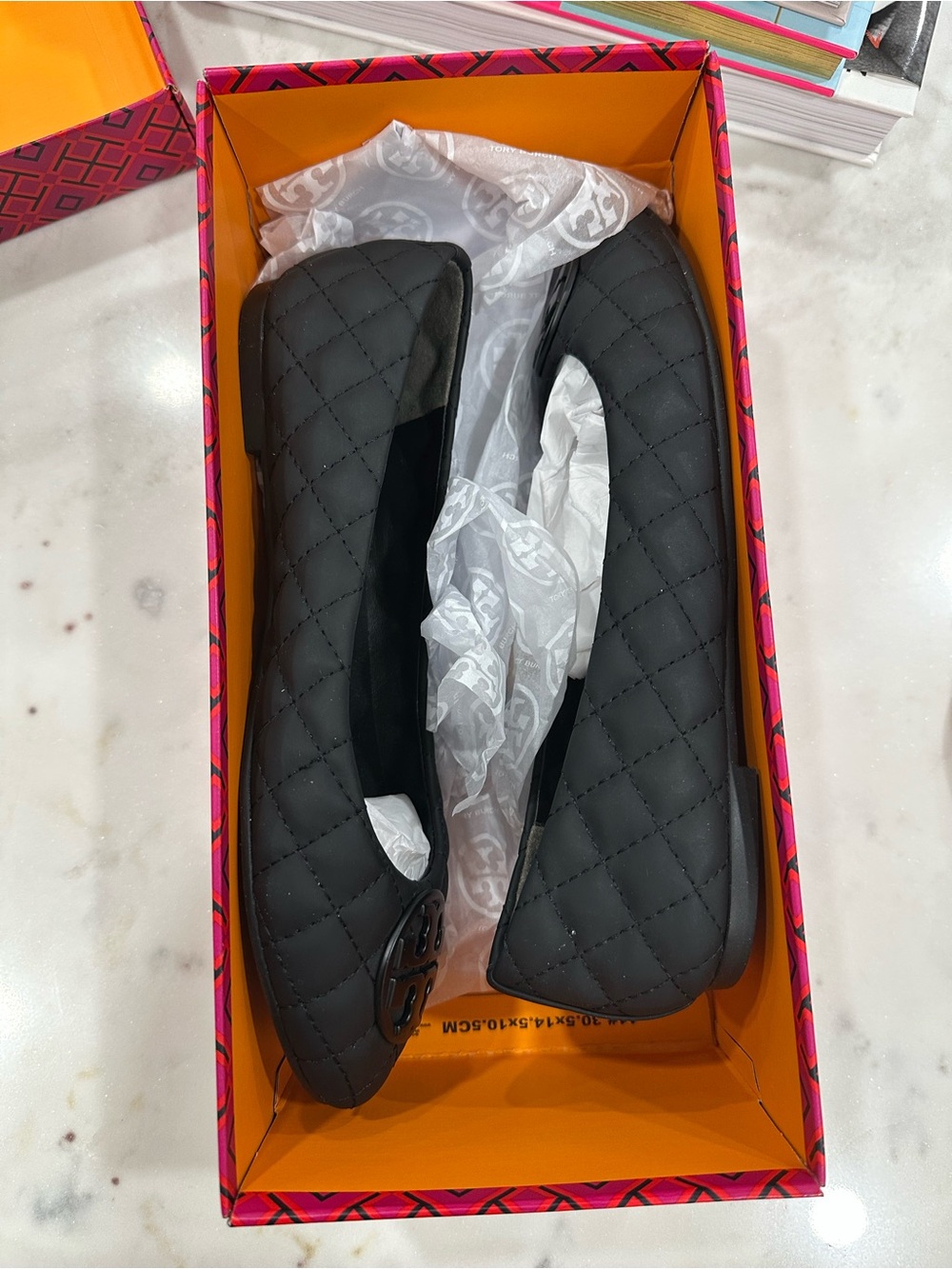 Tory Burch Black Quilted Logo Ballet Flats - Picture 3 of 5